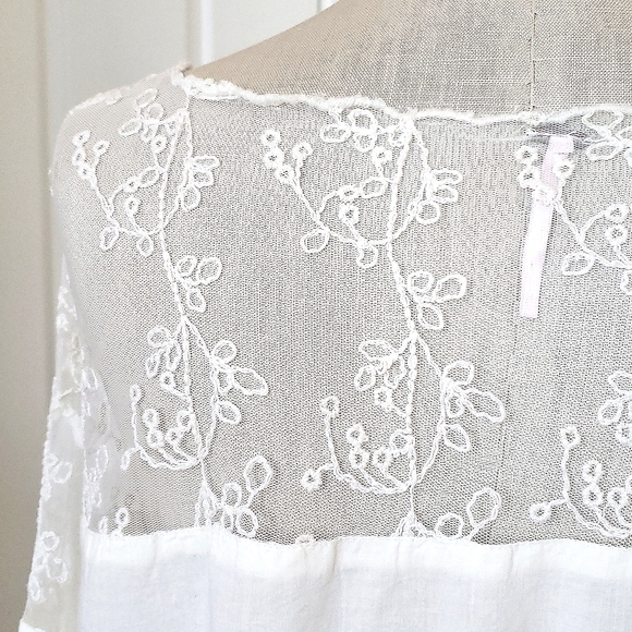 FREE PEOPLE Sheer Embroidered Top Bell Sleeves Cream - Picture 9 of 15